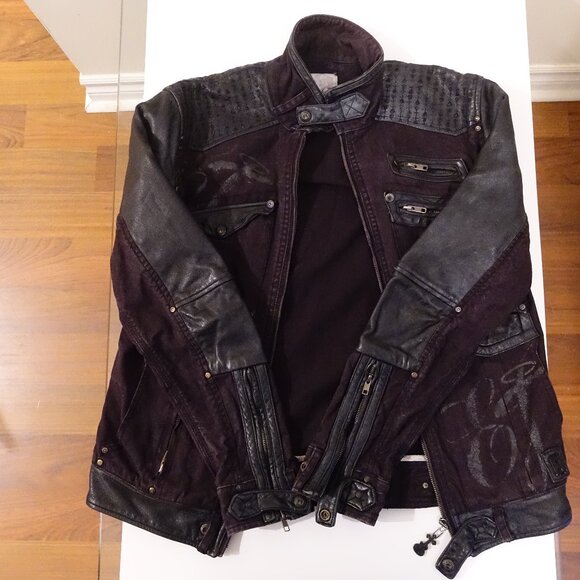 Elvis Jesus Leather Denim Mens Black Medium Biker Jacket - Picture 15 of 16